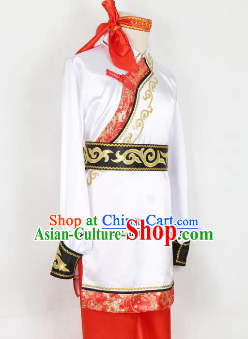 Chinese Traditional Mongolian Folk Dance Clothing Classical Dance White Costume for Men
