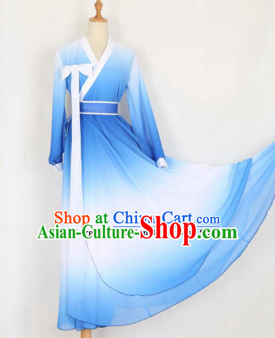 Chinese Traditional Folk Dance Blue Dress Classical Dance Costume for Women