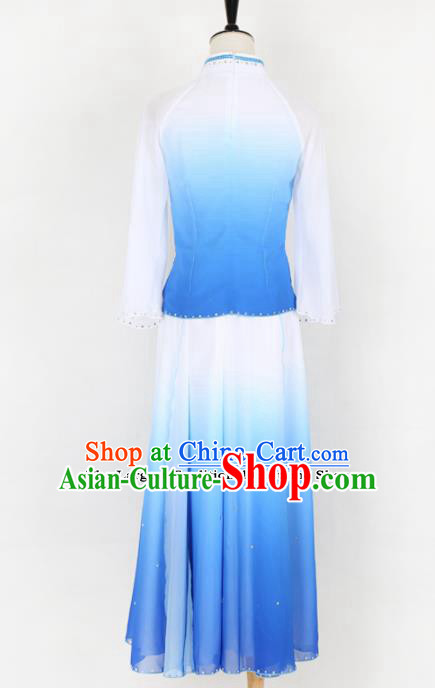 Chinese Traditional Yanko Dance Folk Dance Blue Clothing Classical Dance Costume for Women