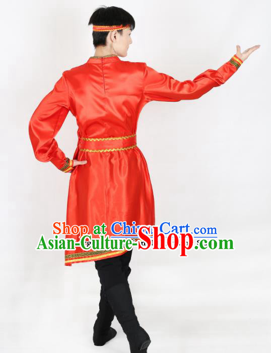 Chinese Traditional Mongolian Folk Dance Red Clothing Classical Dance Costume for Men