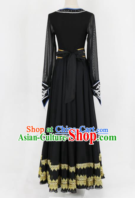 Chinese Mongolian Ethnic Minority Black Dress Traditional Nationality Folk Dance Costume for Women