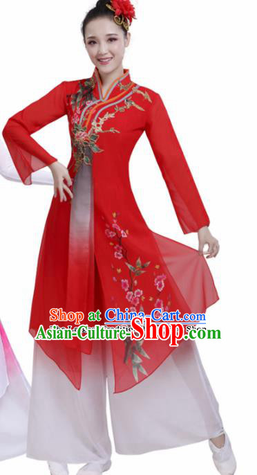 Chinese Traditional Folk Dance Red Costumes Classical Dance Lotus Dance Clothing for Women