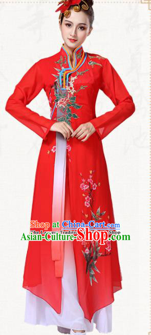 Chinese Traditional Classical Dance Group Dance Red Dress Umbrella Dance Costumes for Women