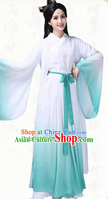 Chinese Traditional Classical Dance Blue Dress Ancient Peri Umbrella Dance Group Dance Costumes for Women