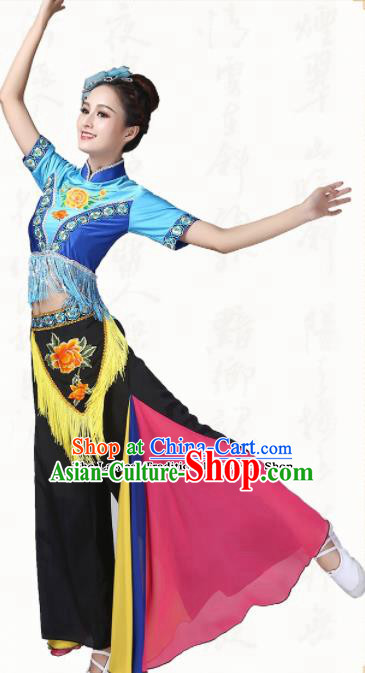 Chinese Traditional Yanko Dance Dress Fan Dance Group Dance Costumes for Women
