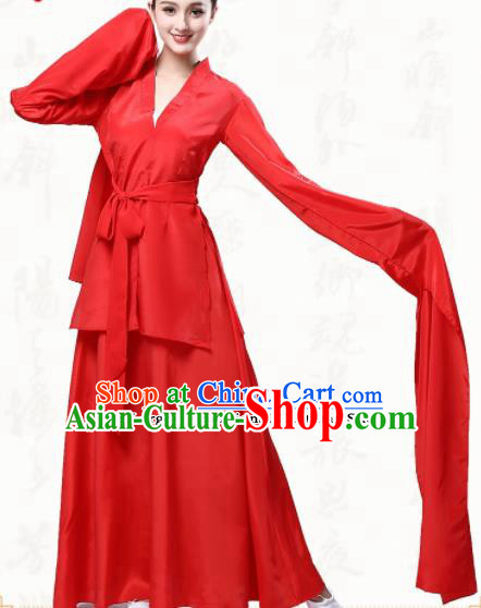 Chinese Traditional Classical Dance Red Dress Fan Dance Group Dance Costumes for Women