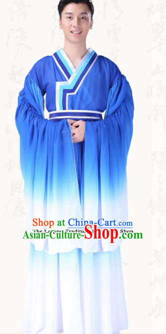 Chinese Traditional Folk Dance Clothing Ancient Classical Dance Blue Costumes for Men