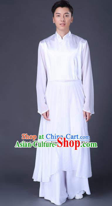 Chinese Traditional Folk Dance Clothing Classical Dance White Costumes for Men