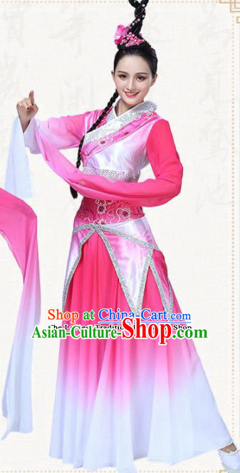 Chinese Traditional Classical Dance Pink Dress Folk Dance Group Dance Umbrella Dance Costumes for Women