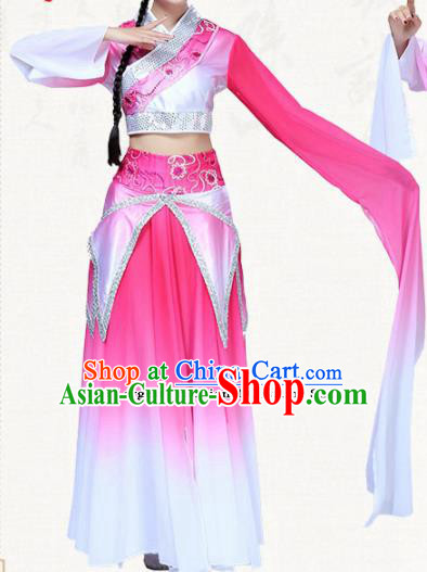 Chinese Traditional Classical Dance Pink Dress Folk Dance Group Dance Umbrella Dance Costumes for Women
