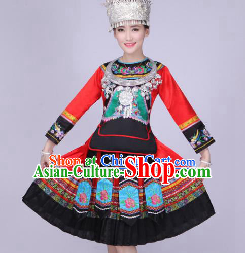 Chinese Ethnic Minority Embroidered Dress Traditional Miao Nationality Folk Dance Costumes for Women