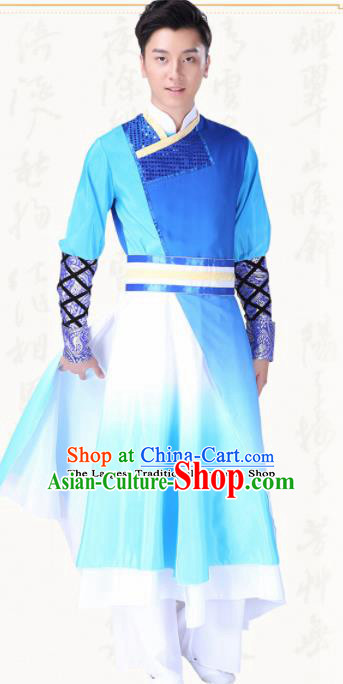 Chinese Traditional Folk Dance Blue Clothing Classical Dance Costumes for Men