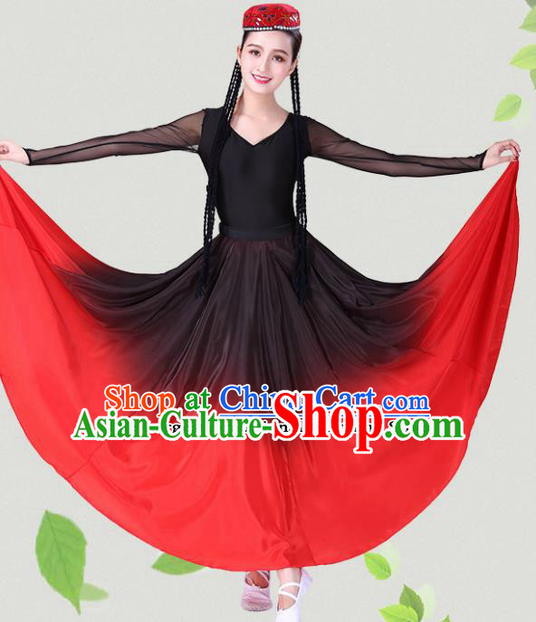 Chinese Traditional Uyghur Minority Black Dress Uigurian Ethnic Folk Dance Costumes for Women
