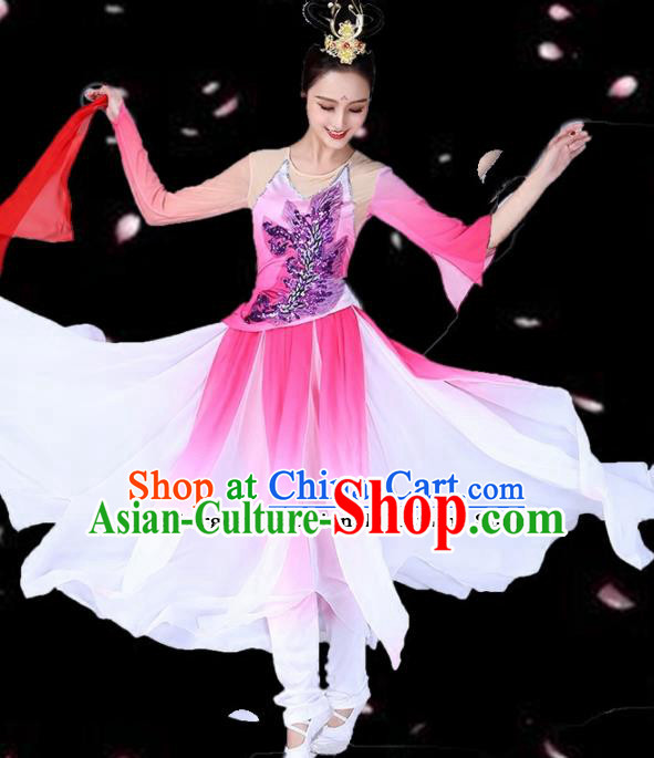 Chinese Traditional Classical Dance Pink Dress Ancient Group Dance Costumes for Women