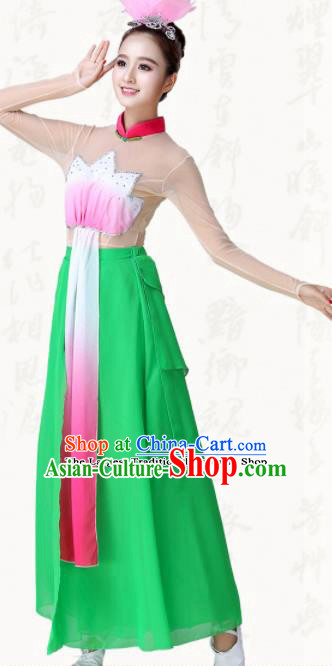Chinese Traditional Classical Dance Green Dress Lotus Dance Group Dance Costumes for Women