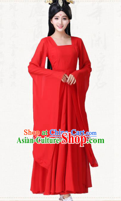 Traditional Chinese Classical Dance Red Dress Ancient Goddess Group Dance Costumes for Women