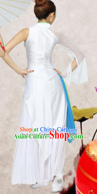 Traditional Chinese Classical Dance White Qipao Dress Group Umbrella Dance Costumes for Women