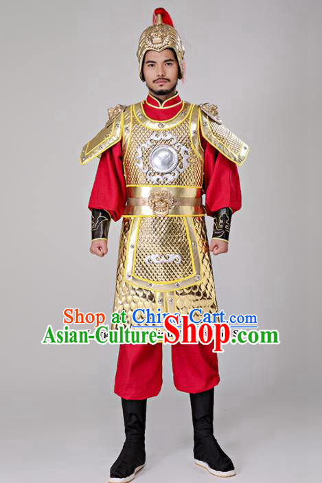 Traditional Chinese Tang Dynasty General Costumes Ancient Drama Warrior Helmet and Body Armour for Men