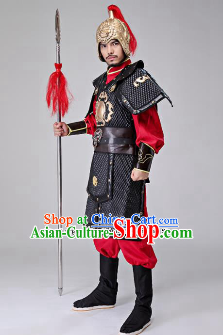 Traditional Chinese Han Dynasty Drama General Costumes Ancient Warrior Helmet and Body Armour for Men