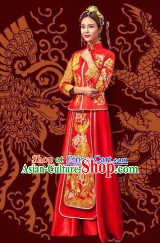 Traditional Chinese Wedding Xiuhe Suit Dress Ancient Bride Embroidered Costumes for Women