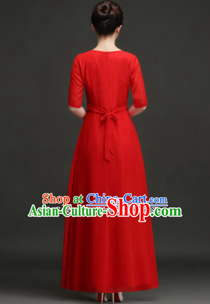 Top Grade Chorus Compere Costume Modern Dance Group Dance Red Dress for Women
