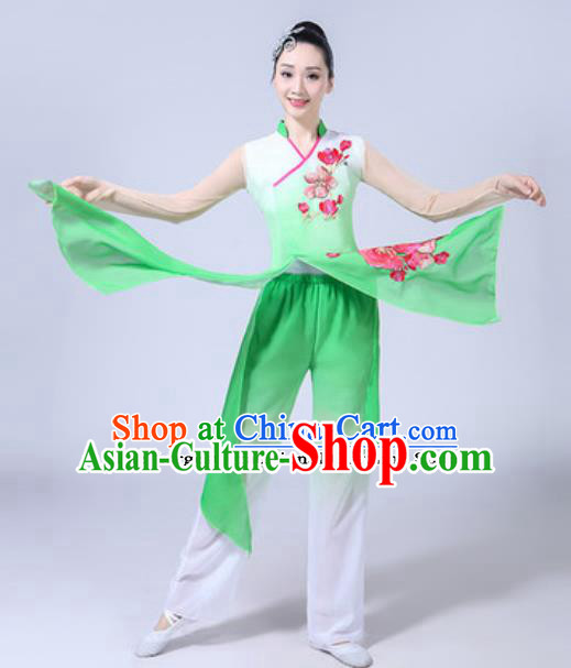 Traditional Chinese Classical Dance Costumes Fan Dance Group Dance Green Dress for Women