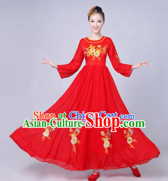 Top Grade Chorus Compere Costume Classical Dance Group Dance Red Dress for Women