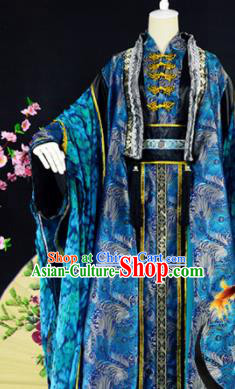 Traditional Chinese Cosplay Childe Costumes Ancient Swordsman Blue Hanfu Clothing for Men