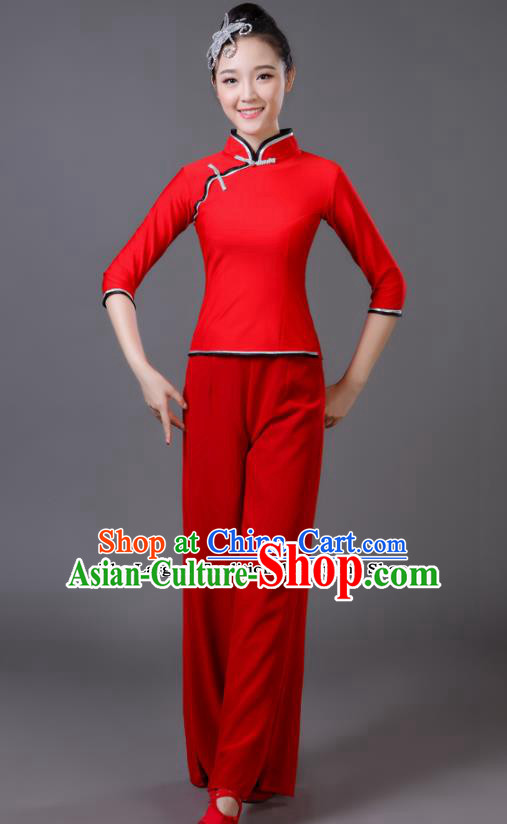 Traditional Chinese Classical Dance Costumes Fan Dance Yangko Red Clothing for Women