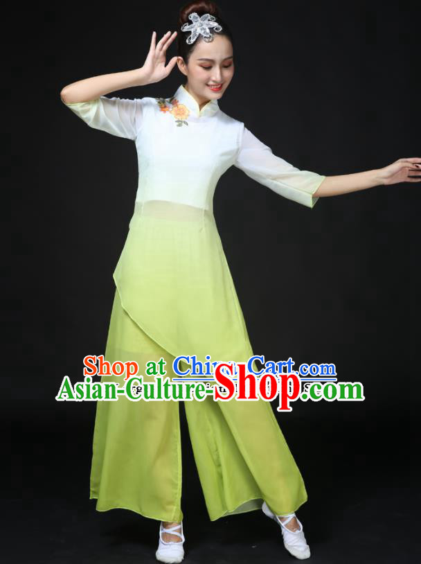 Traditional Chinese Classical Dance Green Costumes Fan Dance Umbrella Dance Clothing for Women
