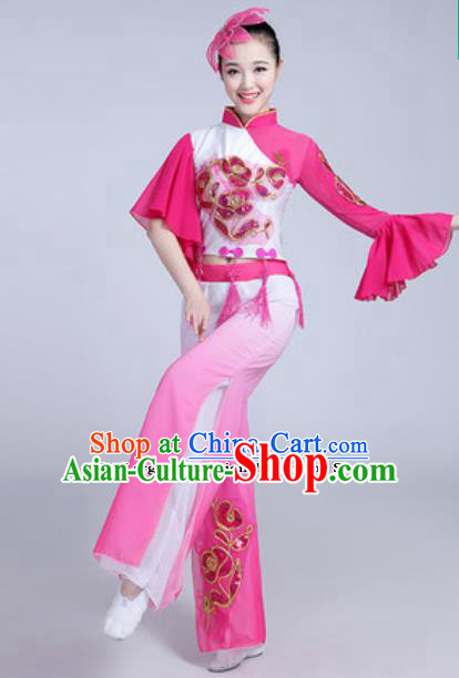Traditional Chinese Folk Dance Group Dance Dress Yanko Dance Pink Clothing for Women