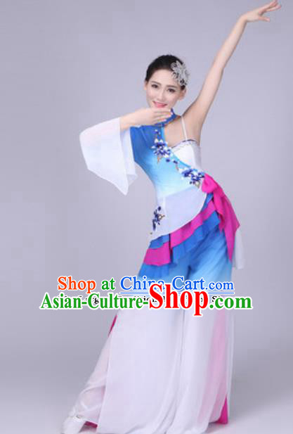 Traditional Chinese Group Dance Folk Dance Blue Dress Classical Dance Clothing for Women