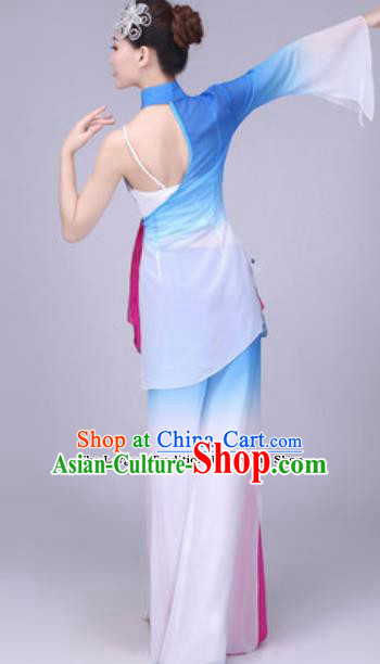 Traditional Chinese Group Dance Folk Dance Blue Dress Classical Dance Clothing for Women