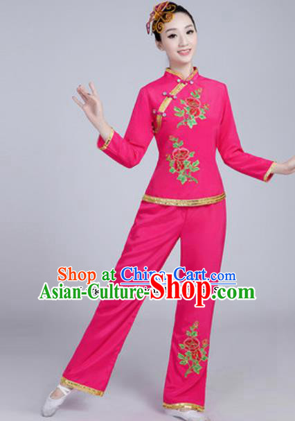 Traditional Chinese Group Dance Folk Dance Pink Costumes Yanko Dance Clothing for Women