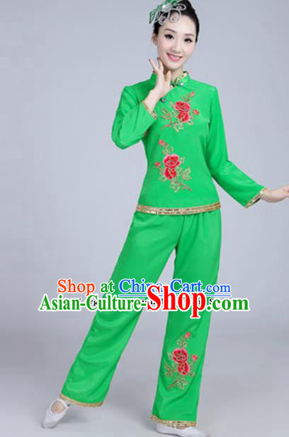 Traditional Chinese Group Dance Folk Dance Green Costumes Yanko Dance Clothing for Women