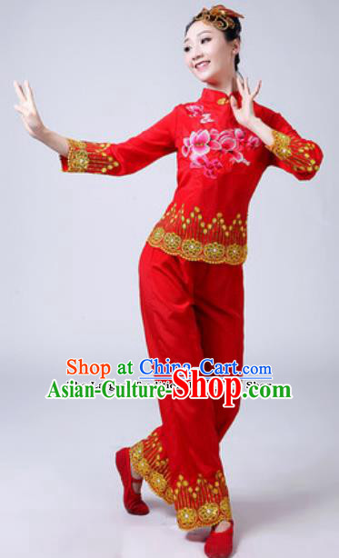 Traditional Chinese Folk Dance Red Costumes Yanko Dance Group Dance Clothing for Women