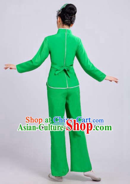 Traditional Chinese Folk Dance Fan Dance Costumes Yanko Dance Group Dance Green Clothing for Women