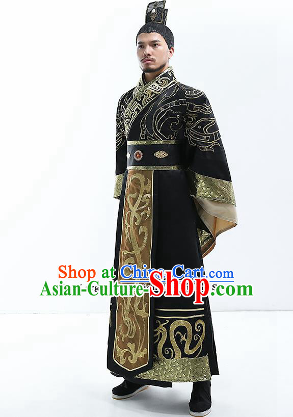Traditional Chinese Qin Dynasty Majesty Costumes Ancient Drama Emperor Clothing for Men