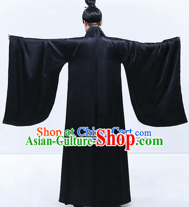 Traditional Chinese Drama Han Dynasty Emperor Costumes Ancient Majesty Black Robe for Men