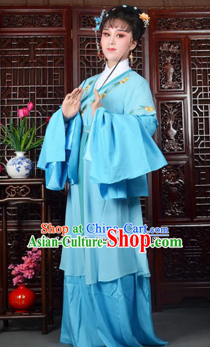Traditional Chinese Beijing Opera Actress Costumes Ancient Palace Lady Blue Water Sleeve Dress for Adults