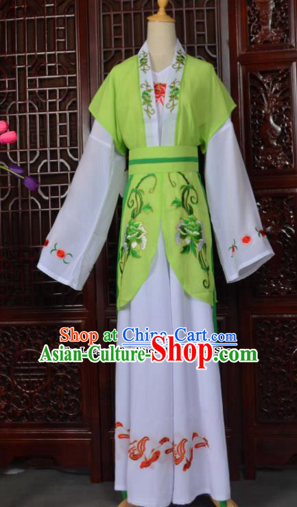 Traditional Chinese Beijing Opera Young Lady Costumes Ancient Maidservants Light Green Dress for Adults