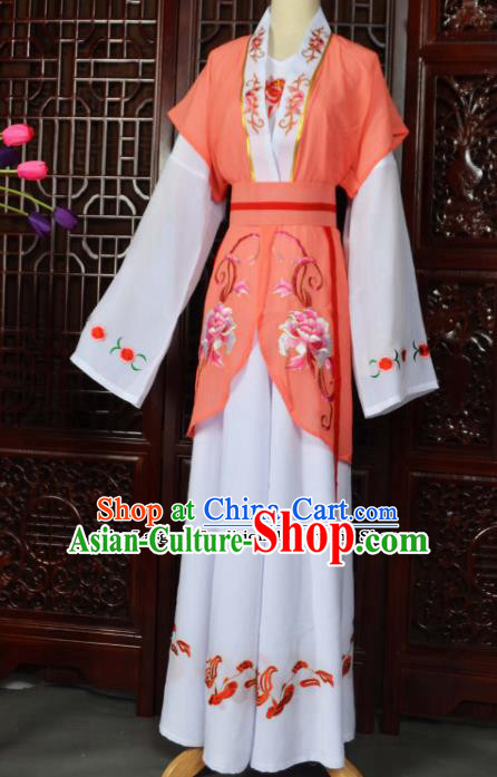 Traditional Chinese Beijing Opera Young Lady Costumes Ancient Maidservants Orange Dress for Adults