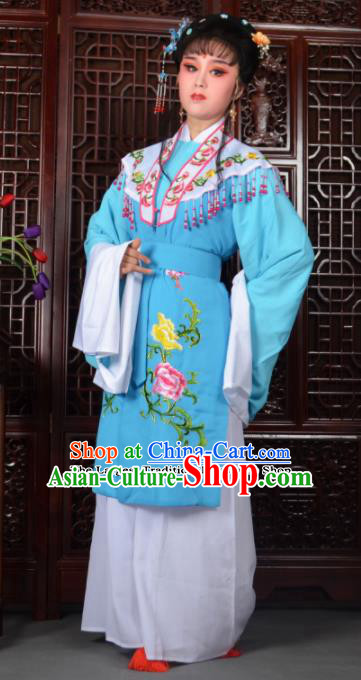 Traditional Chinese Peking Opera Diva Costumes Ancient Princess Blue Dress for Adults