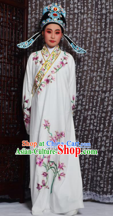 Professional Chinese Peking Opera Niche Costumes Embroidered Magnolia White Robe for Adults