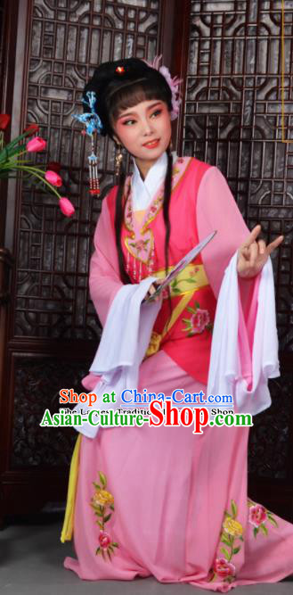 Traditional Chinese Peking Opera Young Lady Costumes Ancient Maidservants Pink Dress for Adults