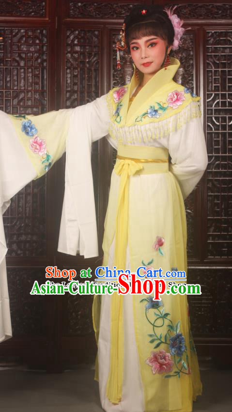 Traditional Chinese Peking Opera Palace Lady Costumes Ancient Imperial Concubine Embroidered Yellow Dress for Adults