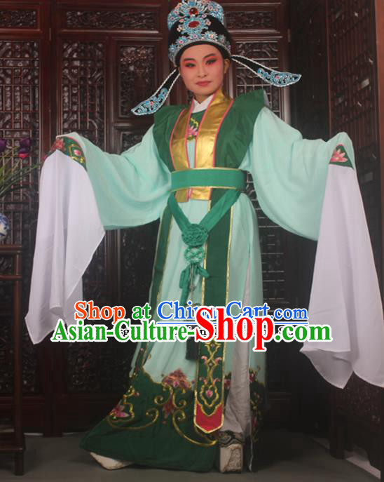 Professional Chinese Peking Opera Niche Costumes Ancient Childe Embroidered Green Clothing for Adults