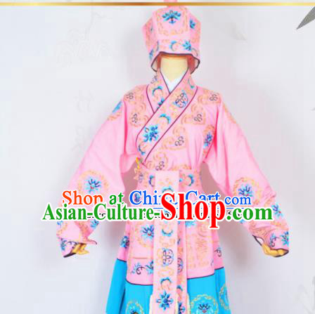 Professional Chinese Peking Opera Takefu Costumes Ancient Swordsman Embroidered Pink Clothing and Hat for Adults