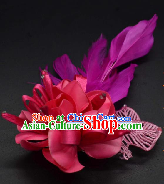 Traditional Chinese Peking Opera Diva Hair Accessories Ancient Princess Purple Feather Hair Stick Headwear for Women