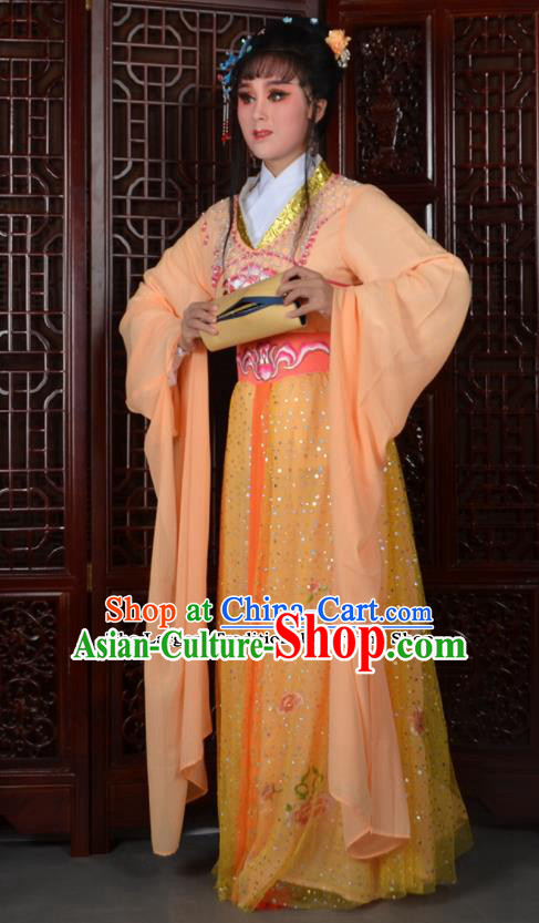 Chinese Ancient Peri Princess Embroidered Orange Dress Traditional Peking Opera Actress Costumes for Adults